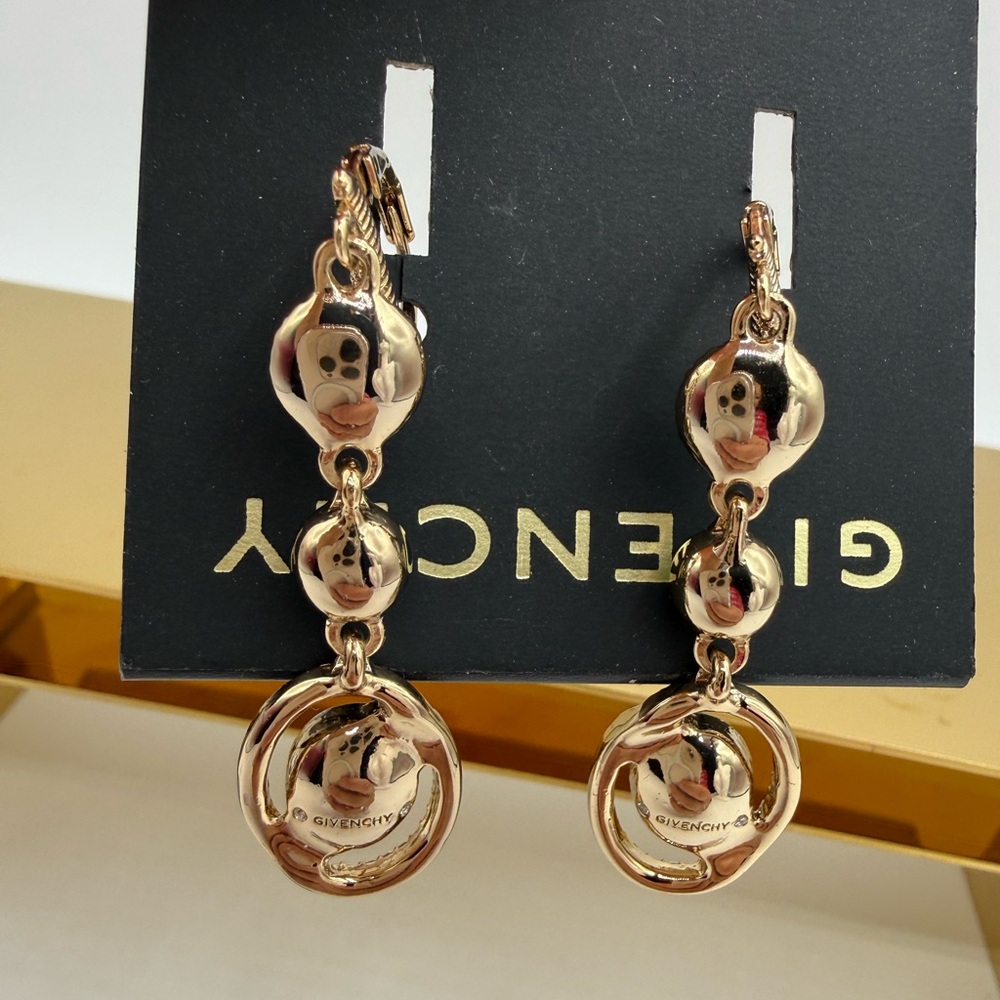 Givenchy Statement Drop Gold Tone With Green And Clear Crystals Earrings - Picture 4 of 15
